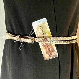 $225 LUISA CERANO Thin Studded Python Snakeskin Belt US10 36-39” Brand New